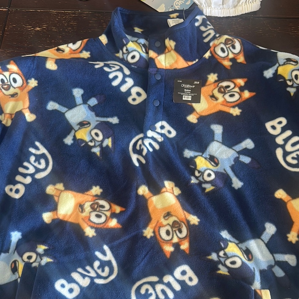 Blue and Orange Crew Neck Sweater with Playful Pattern